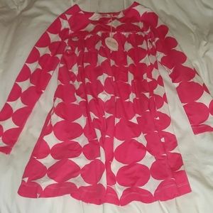 New Pink & White Polka Dotted Long sleeve Dress